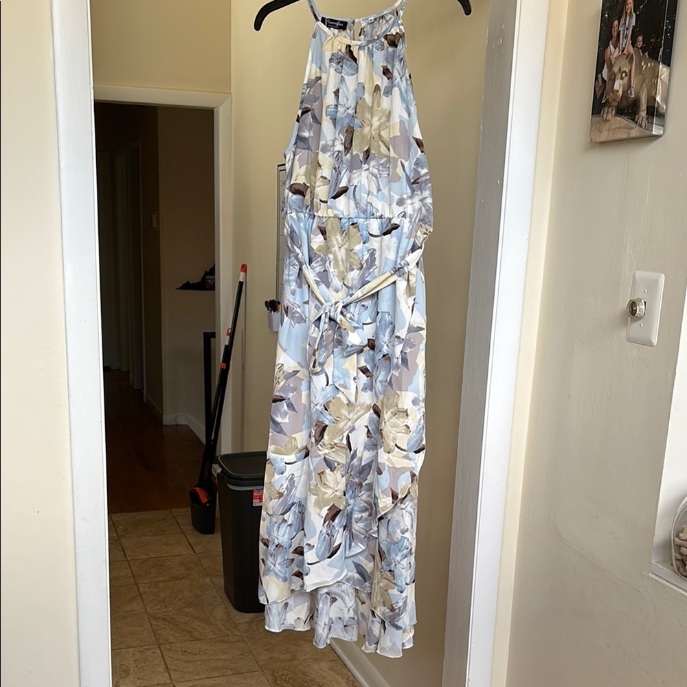 NWT- Floral Halter Neck Dress - Blue and Cream